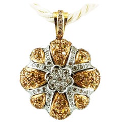 Diamonds, Yellow Sapphires, 14 Karat White and Yellow Gold Retro Pendant