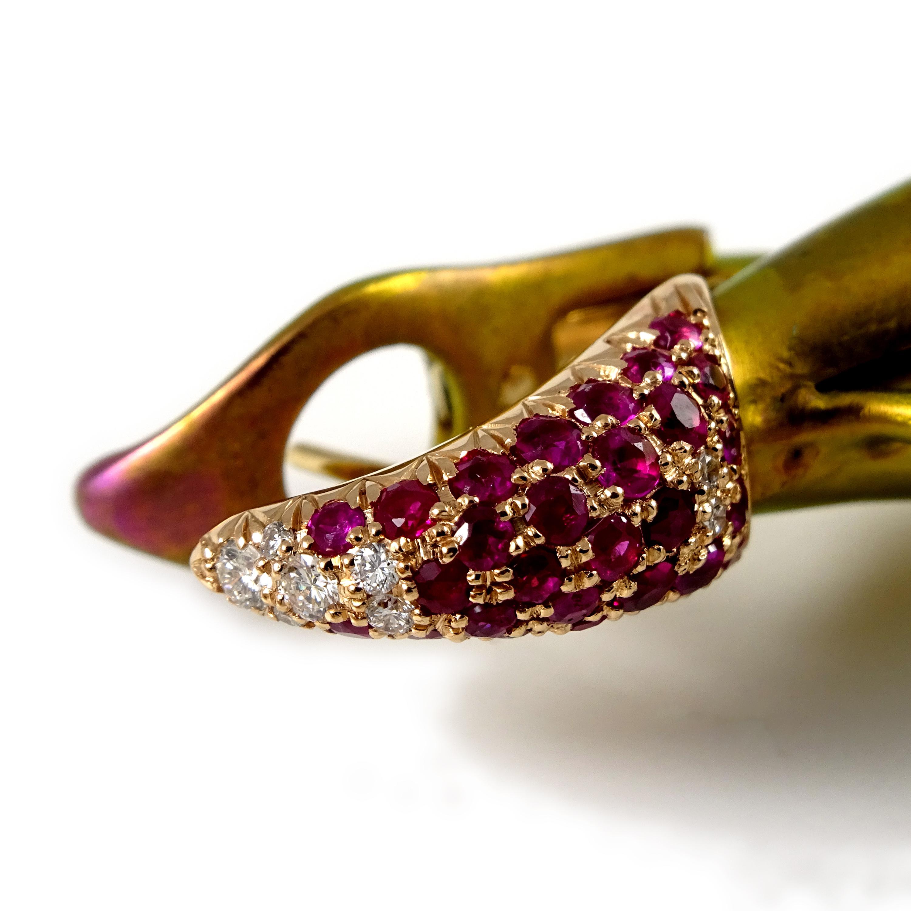 Diamonds Yellow Sapphires Rubies 18 Karat Rose Gold Titanium Clip-On Earrings For Sale 6