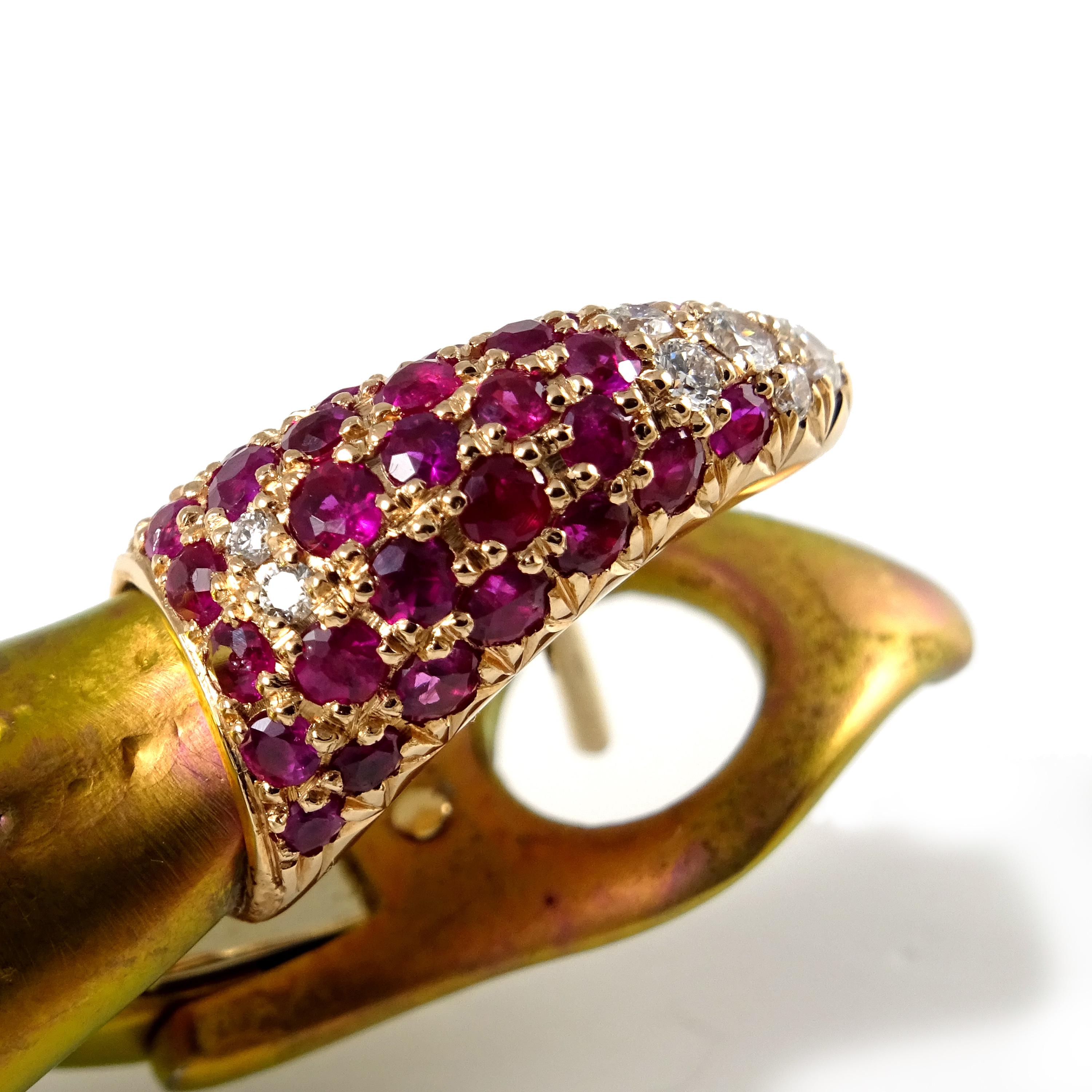 Contemporary Diamonds Yellow Sapphires Rubies 18 Karat Rose Gold Titanium Clip-On Earrings For Sale