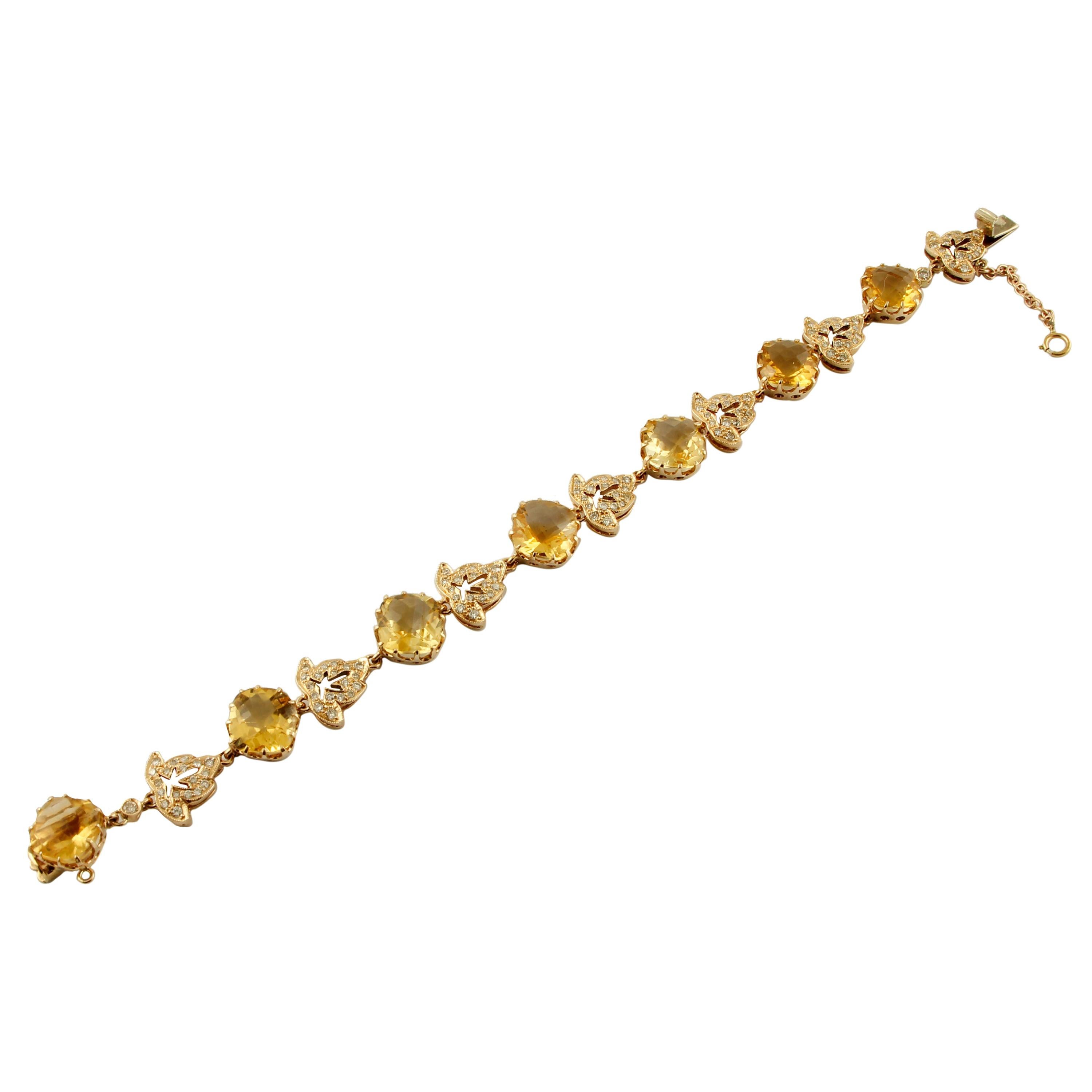 Diamonds, Yellow Topaz, 14 Karat Yellow Gold Bracelet For Sale