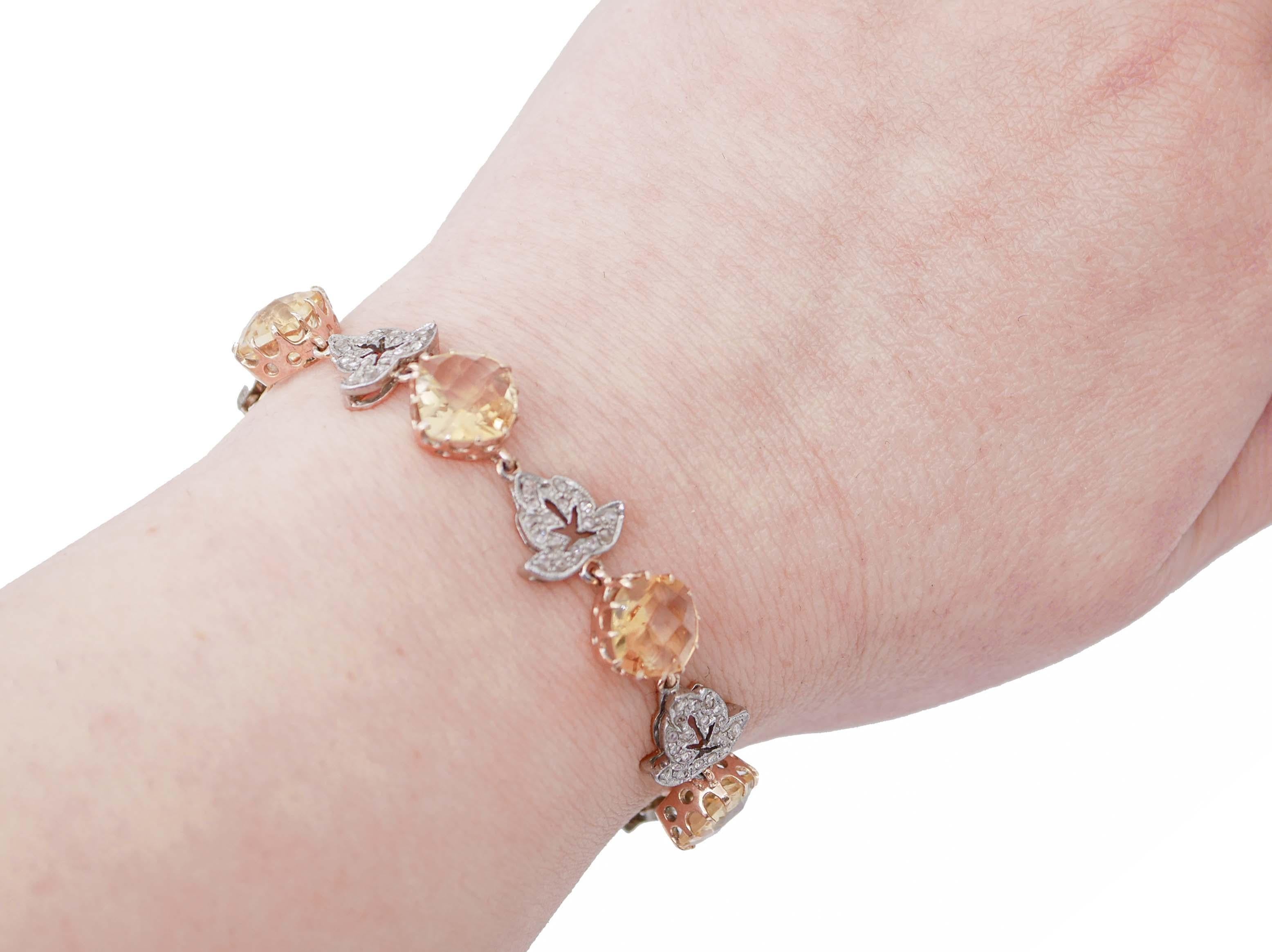 Diamonds, Yellow Topaz, Rose Gold and Silver Bracelet In Good Condition For Sale In Marcianise, Marcianise (CE)