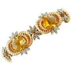 Vintage Diamonds, Yellow Topazes, 14 Karat Rose and White Gold Retrò Link Bracelet