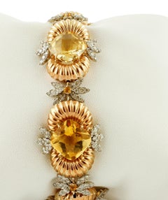 Diamonds, Yellow Topazes, 14 Karat Rose and White Gold Retrò Link Bracelet