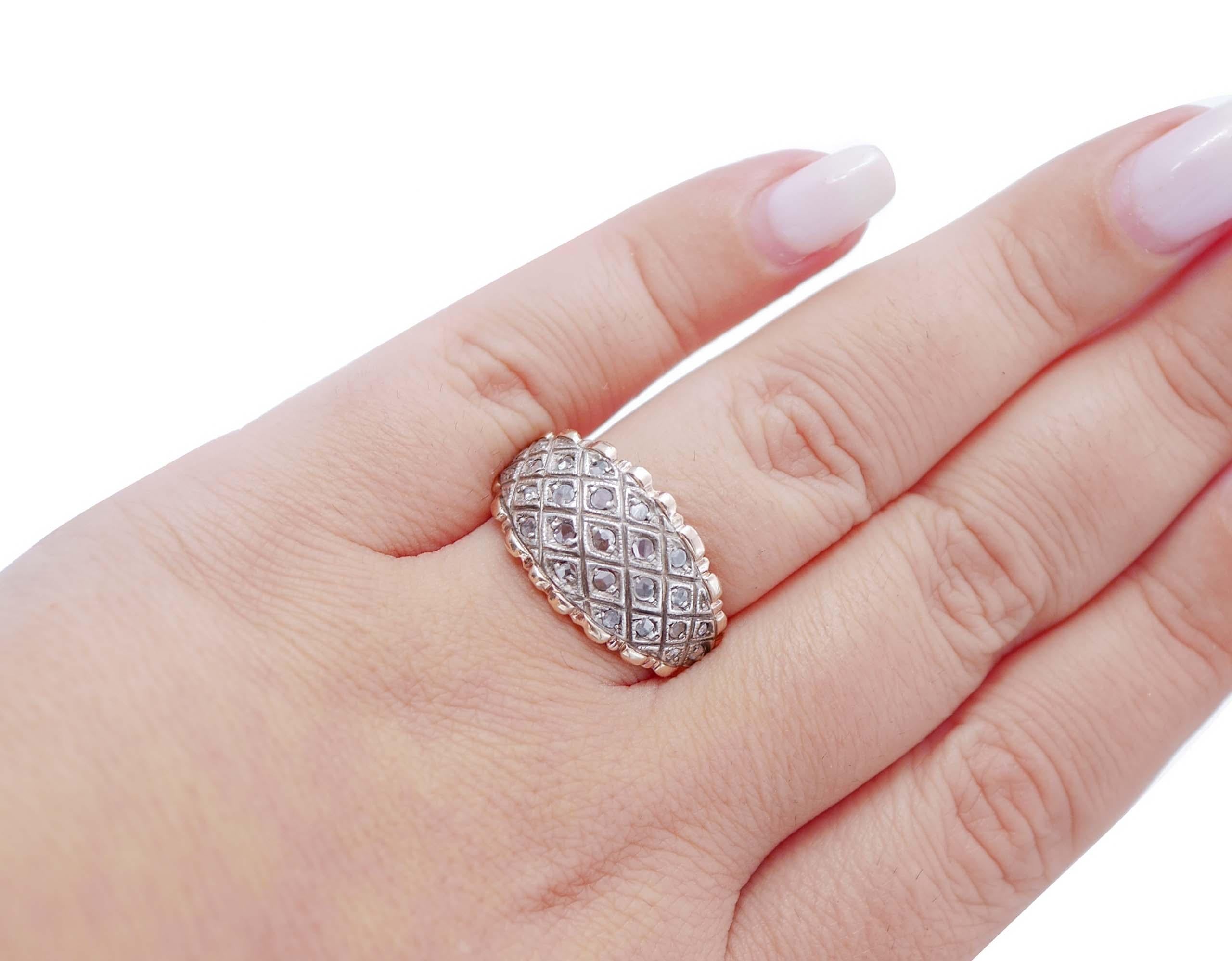 Ring aus 12 Karat Roségold mit Diamanten und Silber im Zustand „Gut“ im Angebot in Marcianise, Marcianise (CE)