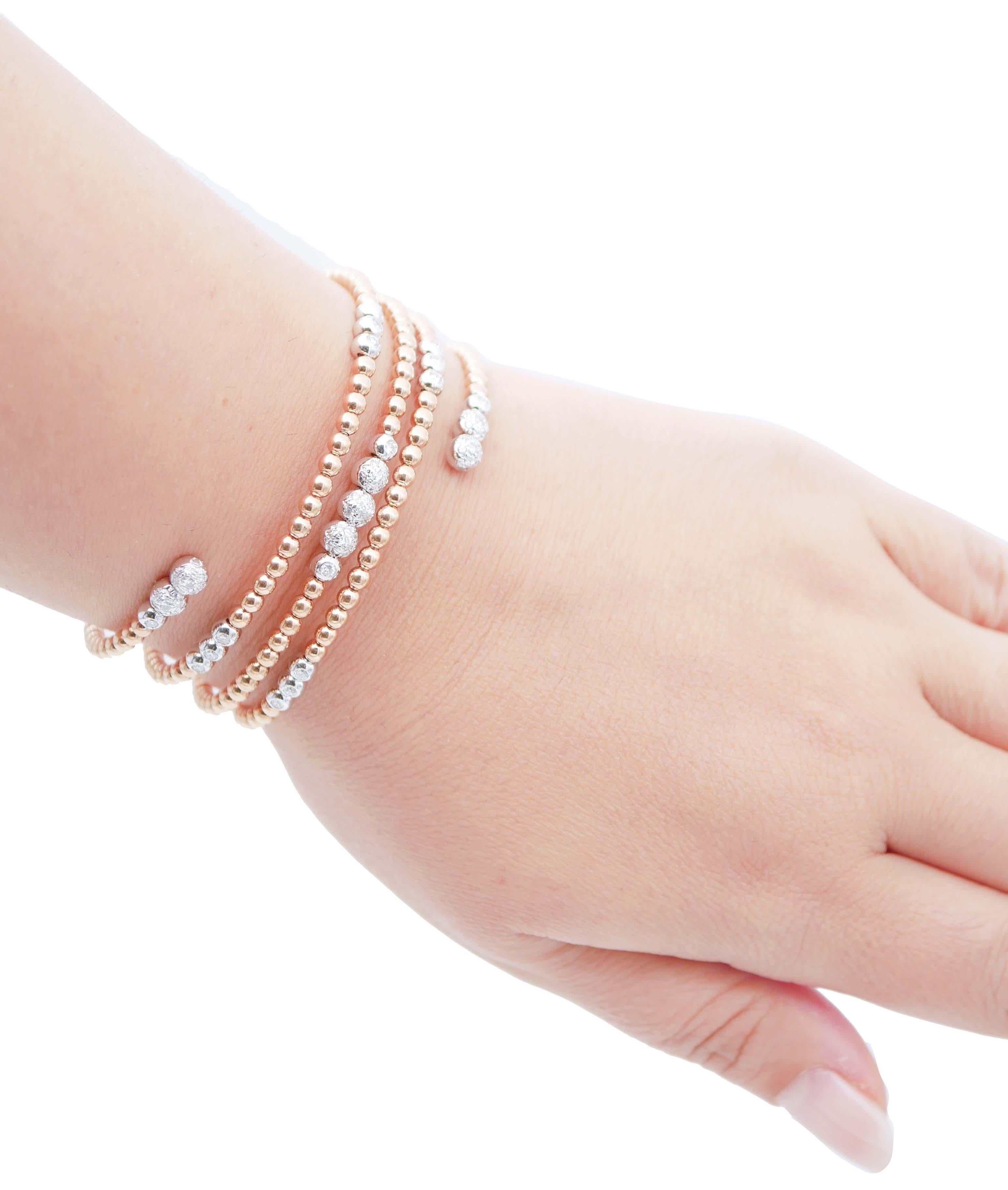 Taille brillant Bracelet moderne en or rose et blanc 18 carats et diamants. en vente