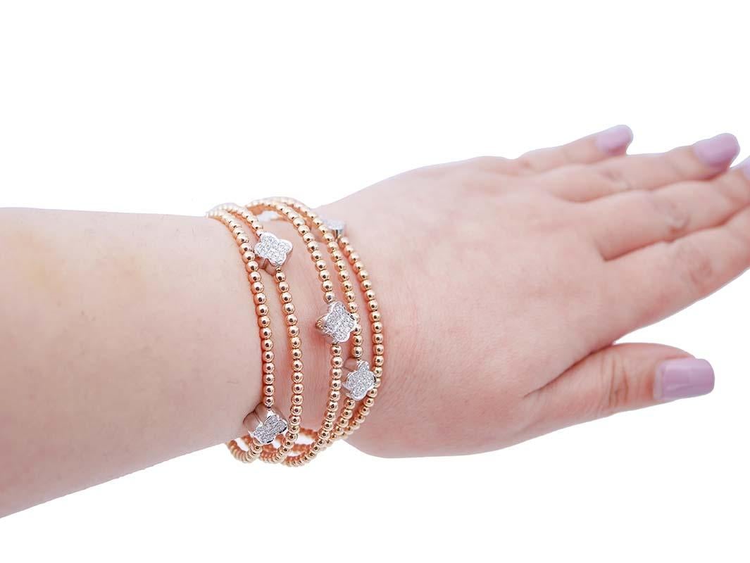 Women's Diamonds, 18 Karat Rose and White Gold Modern Bracelet For Sale