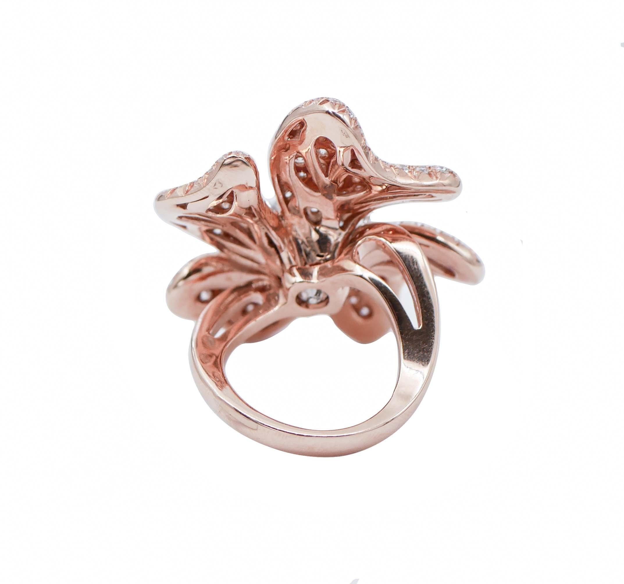 Modern Diamonds, 18 Karat Rose Gold Flower Shape Ring For Sale