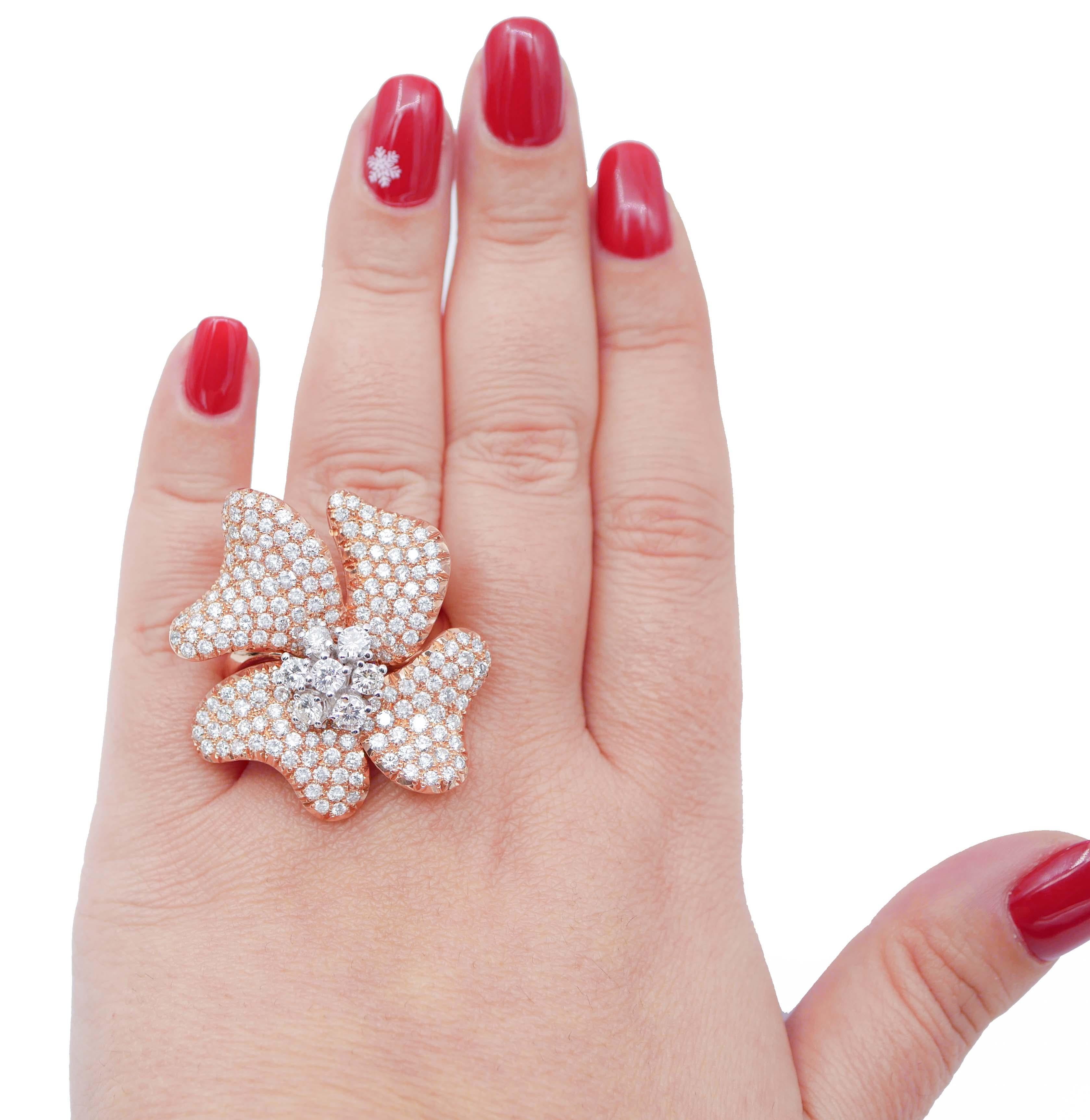 Brilliant Cut Diamonds, 18 Karat Rose Gold Flower Shape Ring For Sale