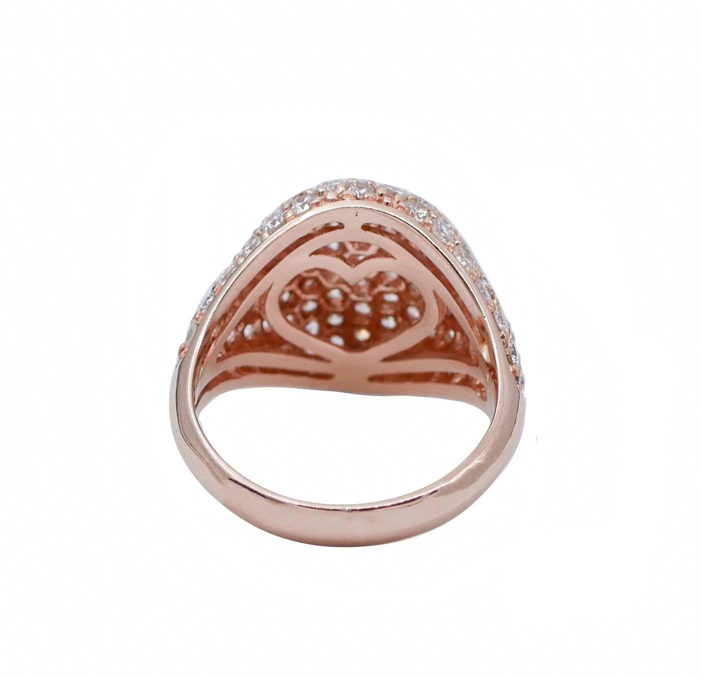 Brilliant Cut Diamonds, 18 Karat Rose Gold Modern Ring For Sale