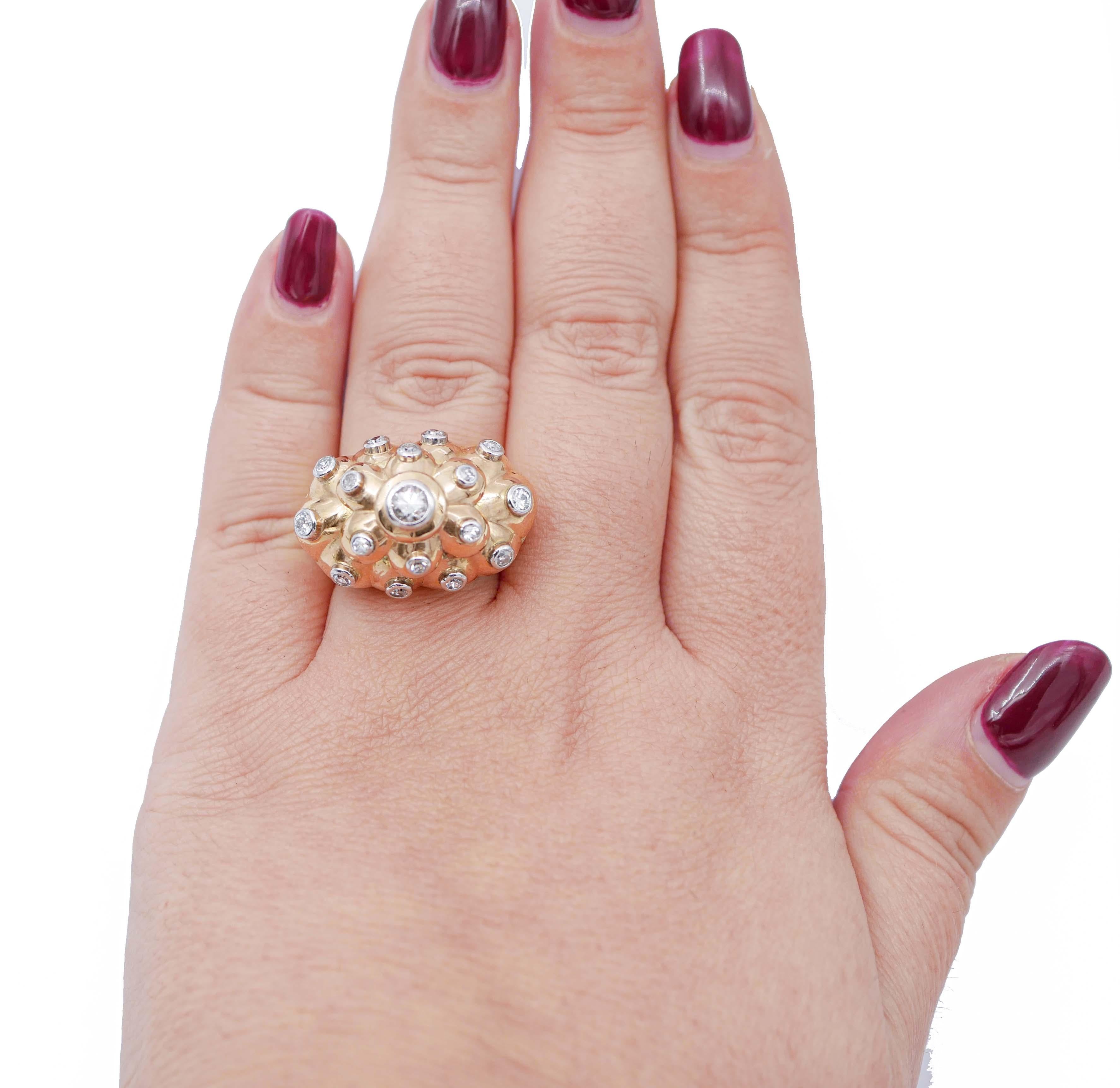 Brilliant Cut Diamonds, 18 Karat Rose Gold Retrò Ring For Sale