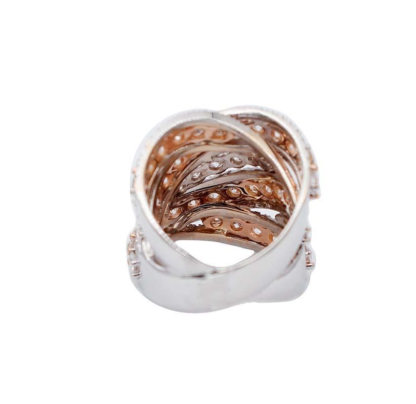Moderno Anello a fascia con diamanti, oro bianco e rosa 18 carati in vendita