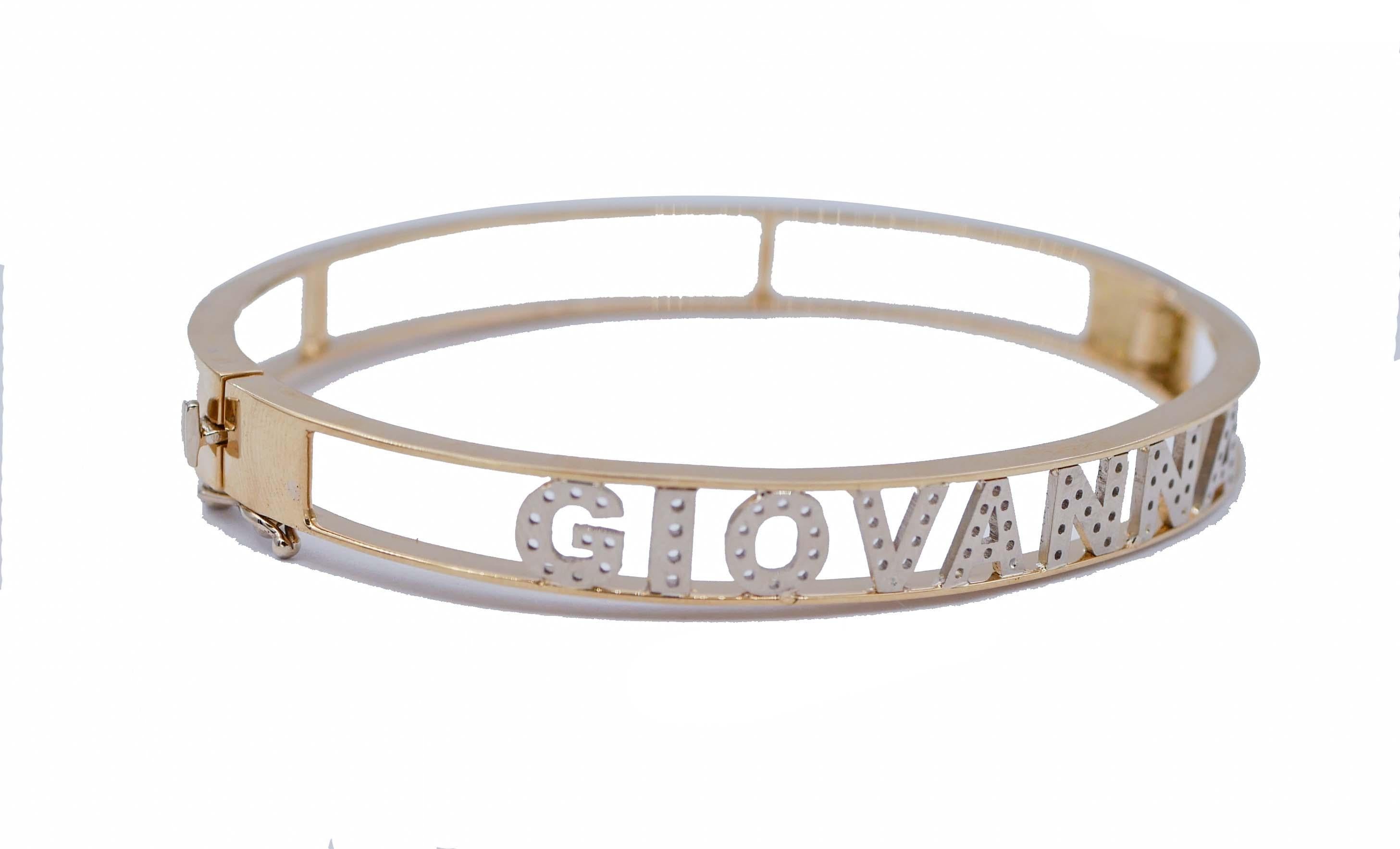Personalisiertes Name-Armband aus 18 Karat Weiß- und Roségold mit Diamanten (Moderne) im Angebot