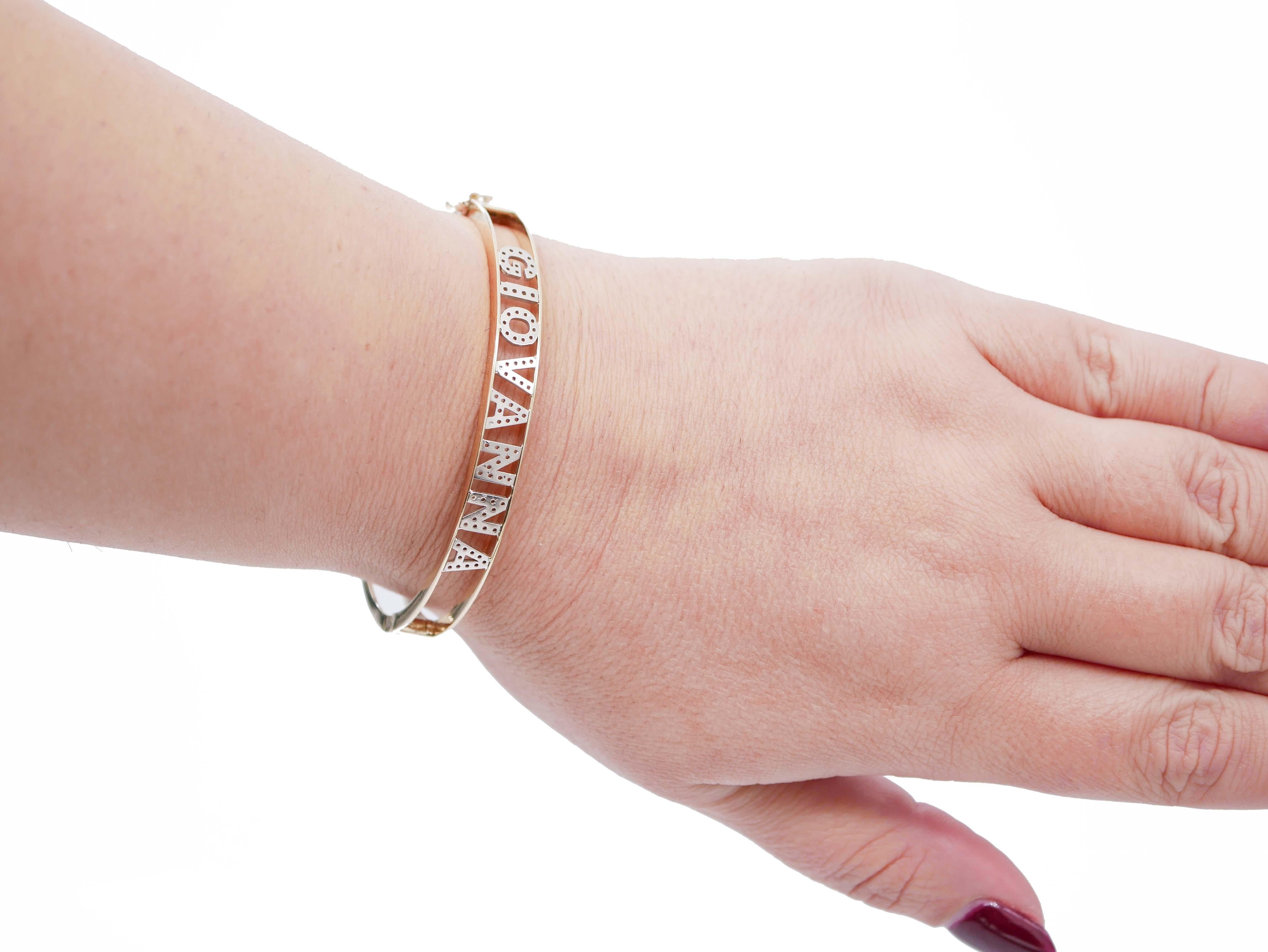 Personalisiertes Name-Armband aus 18 Karat Weiß- und Roségold mit Diamanten im Zustand „Neu“ im Angebot in Marcianise, Marcianise (CE)