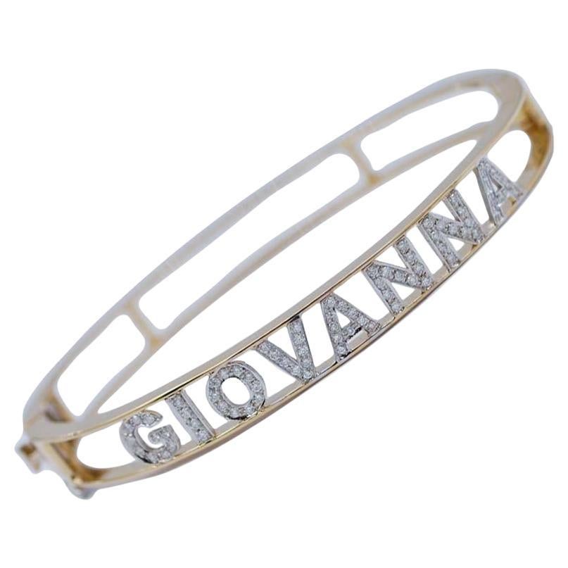 Diamonds, 18 Karat White and Rose Gold Personalized Name Bracelet For Sale