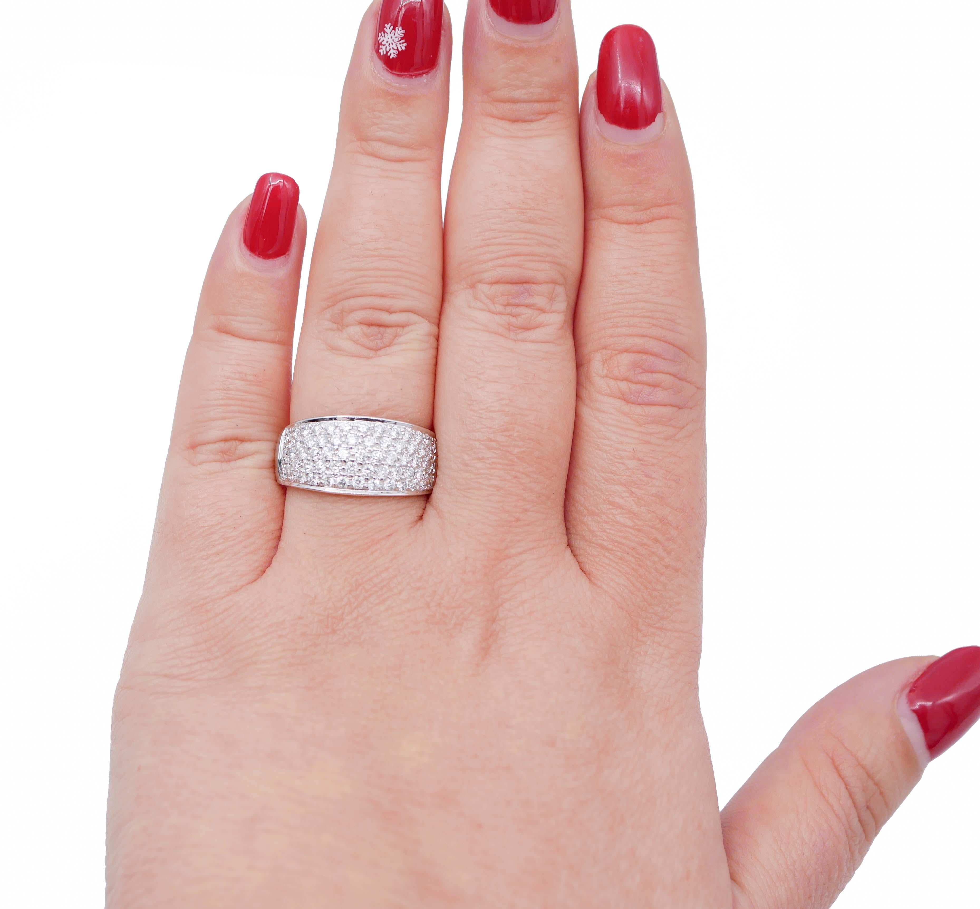 Brilliant Cut Diamonds, 18 Karat White Gold Band Ring For Sale
