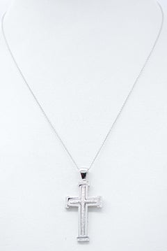 Diamonds, 18 Karat White Gold Cross Pendant Necklace