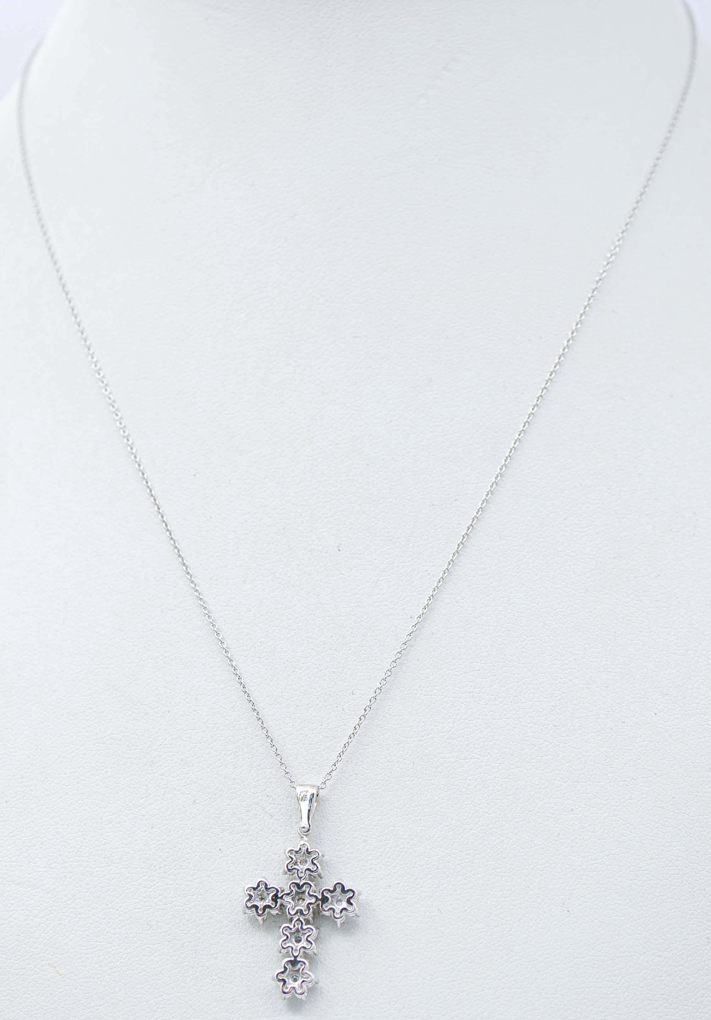 Modern Diamonds, 18 Karat White Gold Cross Pendant Necklace