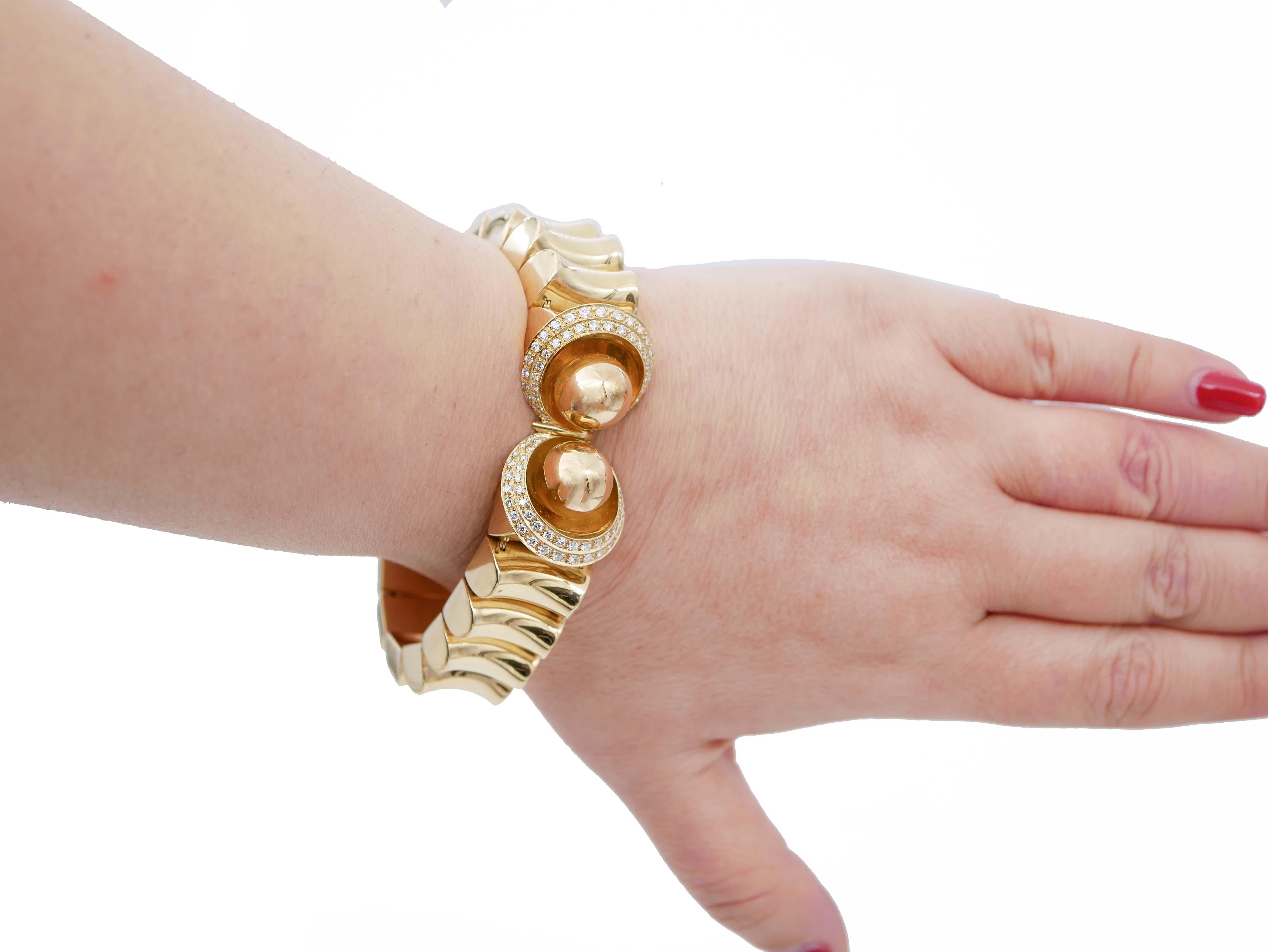 Diamanten, Retrò-Armband aus 18 Karat Gelbgold (Brillantschliff) im Angebot