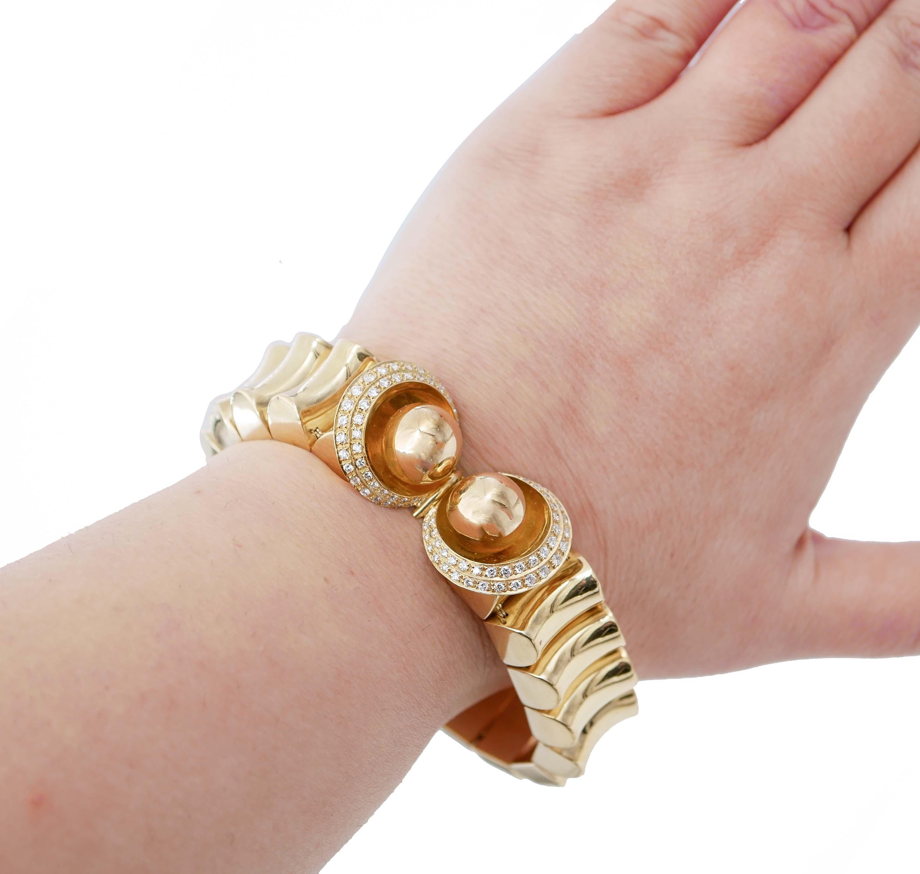 Diamanten, Retrò-Armband aus 18 Karat Gelbgold im Zustand „Gut“ im Angebot in Marcianise, Marcianise (CE)