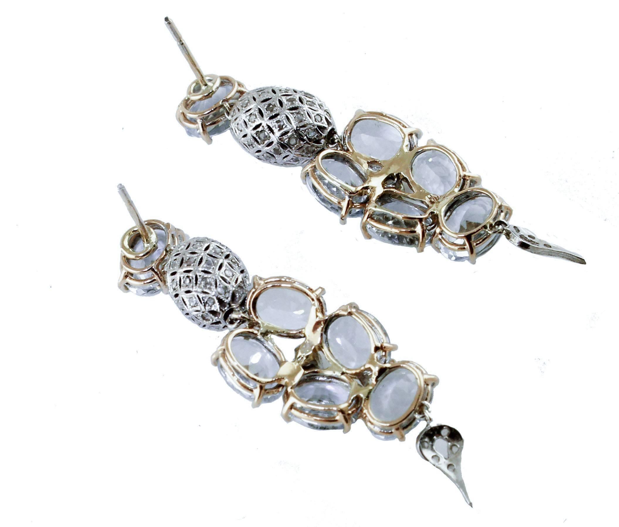 Diamonds Aquamarine White and Rose Gold Dangling Earrings 1