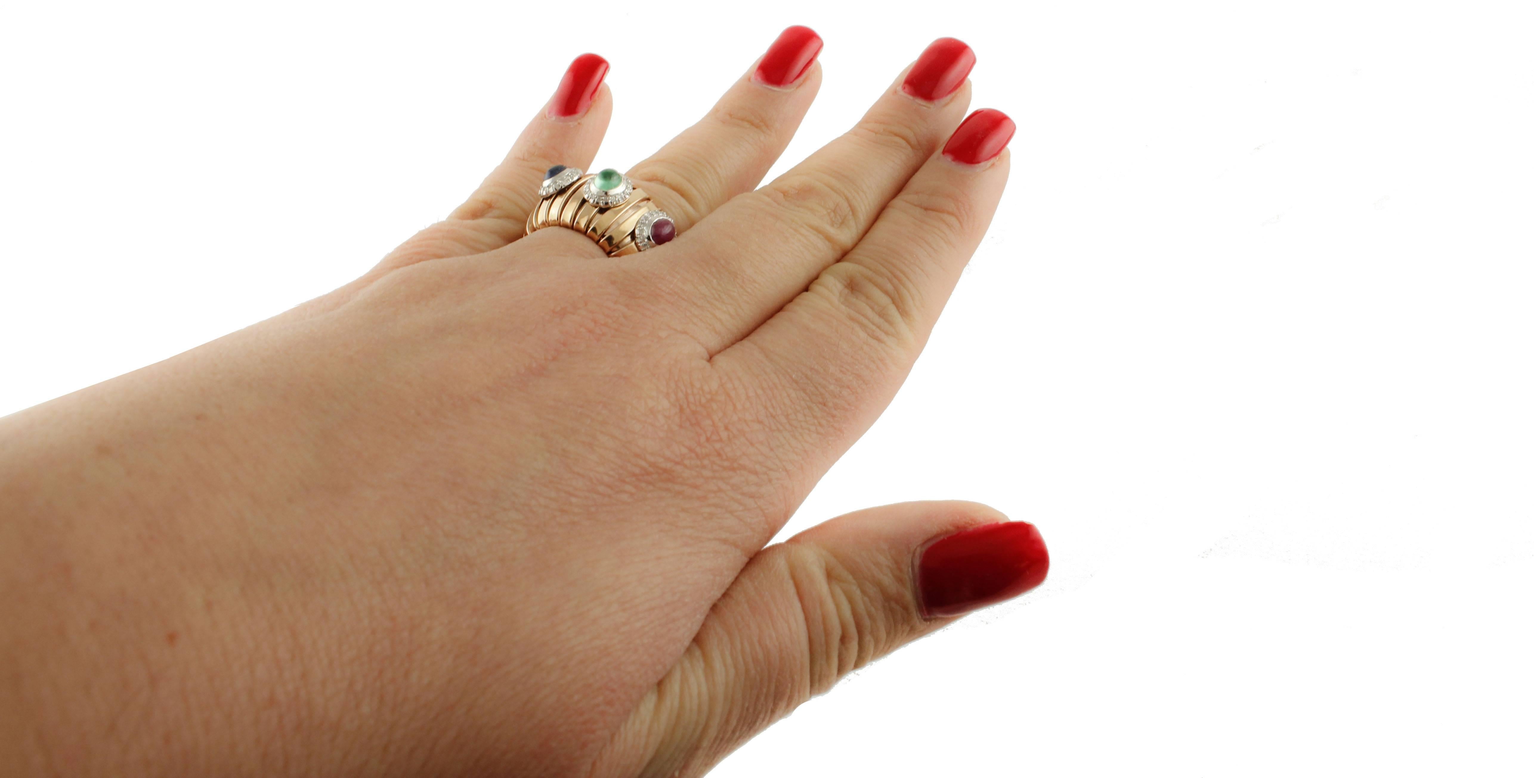 Women's Diamonds Blue Sapphire Ruby Emerald Rose Gold Band Ring