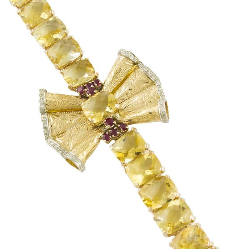 Diamonds Rubies Yellow Topaz Rose Gold Bracelet In Good Condition For Sale In Marcianise, Marcianise (CE)