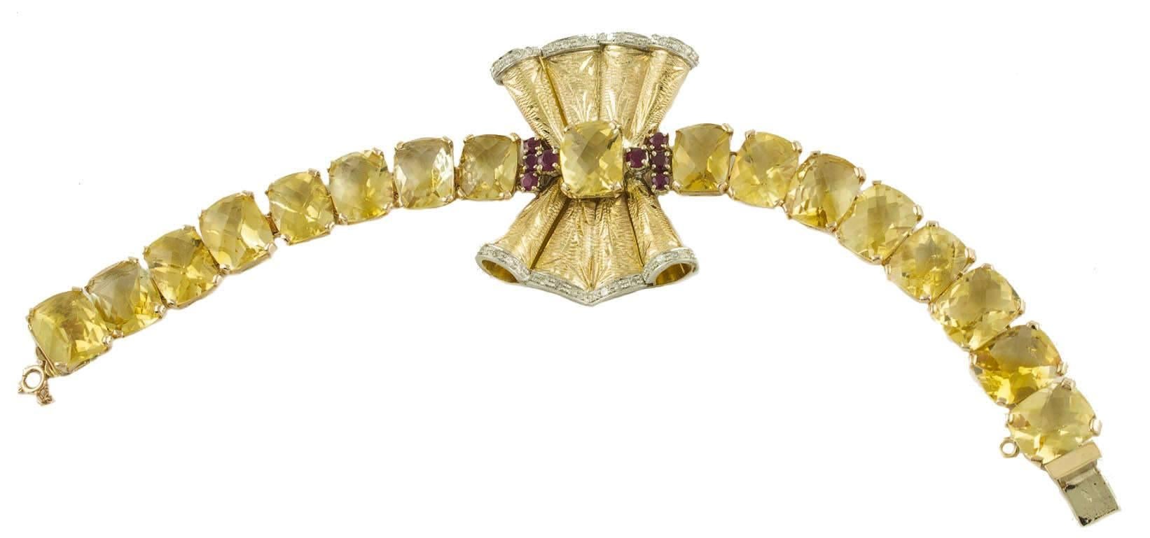 Women's Diamonds Rubies Yellow Topaz Rose Gold Bracelet For Sale