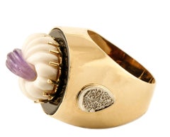 Diamonds, Amethyst, Onyx, Coral, Yellow Gold, Vintage Ring