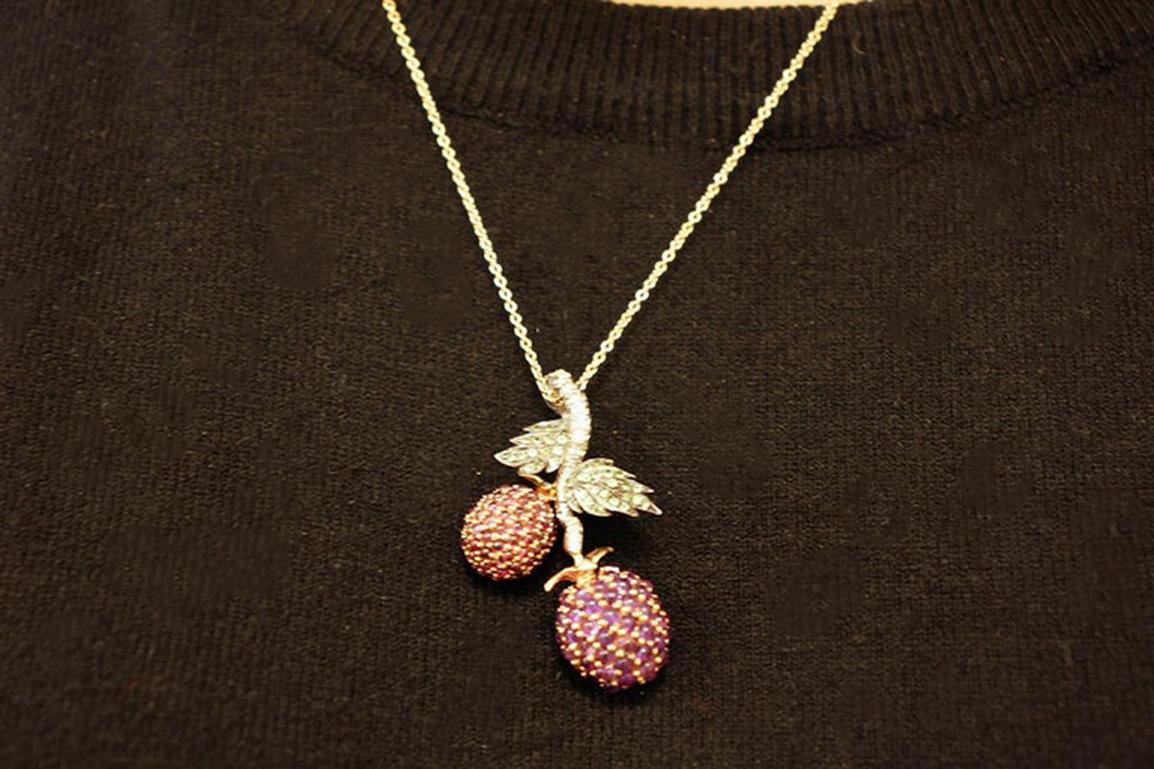 Retro Diamonds Amethysts Garnets, Tsavorites, 9 Karat Gold and Silver Pendant Necklace