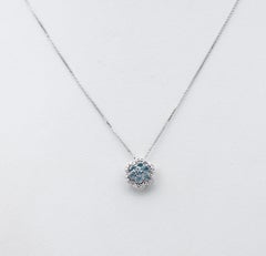 Diamonds, Aquamarine, 18 Karat White Gold Flower Pendant Necklace