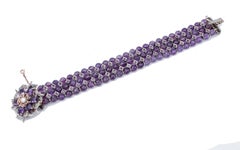 Diamonds Emeralds Rubies Hydro Amethysts Stones Pearl Gold and Silver Bracelet