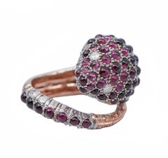 Diamonds, Garnets, Rose Gold and Silver Gold Snake Ring