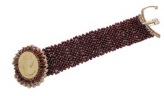 Diamonds, Garnets, Topaz, Cameo 9 Karat Rose Gold and Silver Bracelet