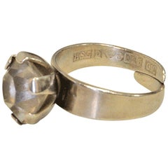 Vintage Diamondshaped Silverring with a Crystalclear Stone Hedbergs Guld 1977, Sweden