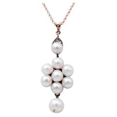 Vintage Diamonds, Pearls, 14Karat Rose Gold and Silver Pendant Necklace