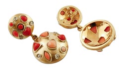 Diamonds, Pink and Red Coral, 14 Karat Rose Gold Earrings