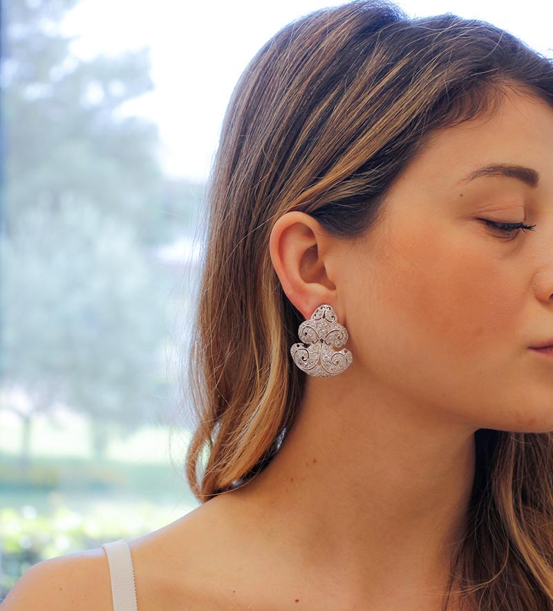 Diamonds, Platinum Retrò Earrings In Good Condition For Sale In Marcianise, Marcianise (CE)