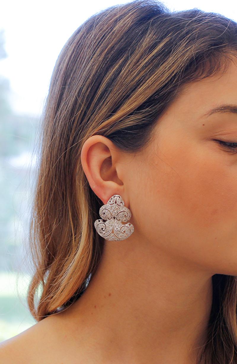 Diamants, platine Boucles d'oreilles Retrò Pour femmes en vente