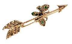 Diamonds, Rubies, Emeralds, Sapphires, 9 Karat Rose Gold and Silver Arrow Brooch
