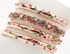 Diamonds, Rubies, Emeralds, Sapphires, 18 Karat Rose Gold Spiral Bangle Bracelet