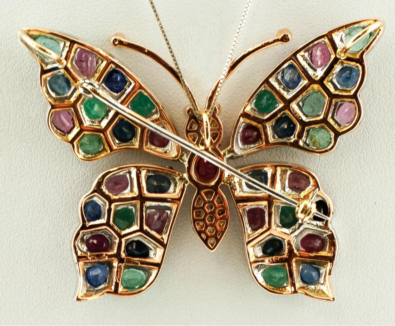 SHIPPING POLICY:
No additional costs will be added to this order.
Shipping costs will be totally covered by the seller (customs duties included).

Vintage brooch/pendant in 9k rose gold and silver structure with butterfly design. The butterfly's