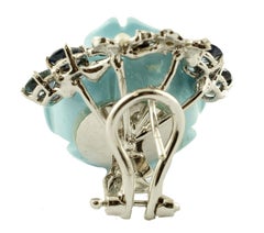 Diamonds, Sapphires, Little Pearls, Turquoise, Roses, 14 Karat Gold Earrings