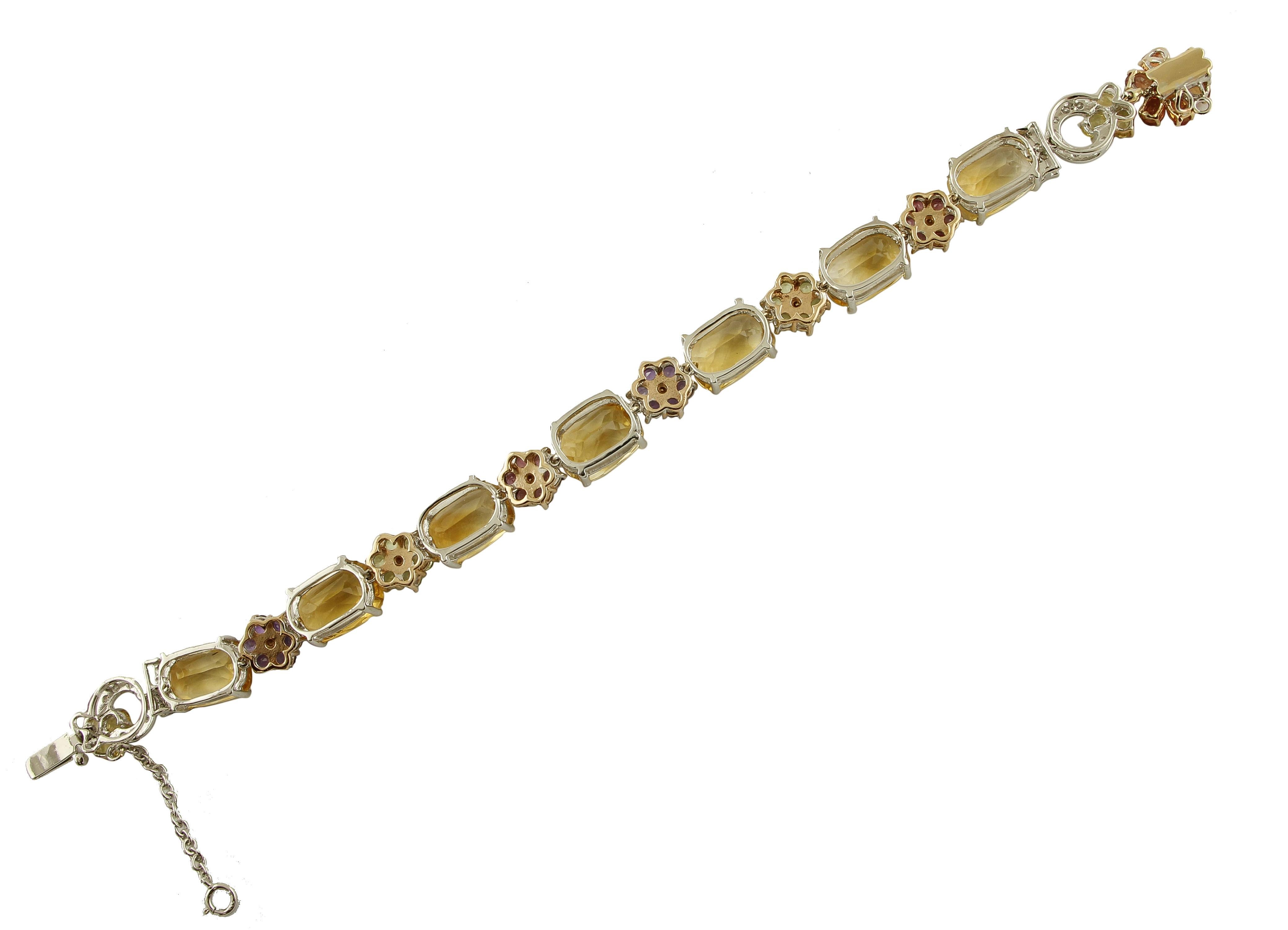 Diamonds, Sapphires, Topazes, Amethysts, Garnets Peridots 14 Karat Gold Bracelet im Zustand „Hervorragend“ im Angebot in Marcianise, Marcianise (CE)