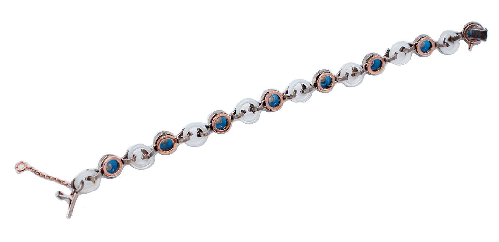 Diamanten, Steine, Perlen, Retrò-Armband aus 9 Karat Roségold und Silber (Retro) im Angebot
