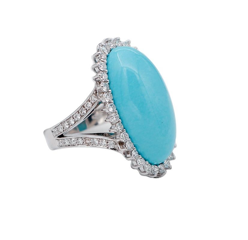 SHIPPING POLICY:
No additional costs will be added to this order.
Shipping costs will be totally covered by the seller (customs duties included). 


Beautiful ring in 14 karat white gold structure mounted with an oval turquoise in the central part