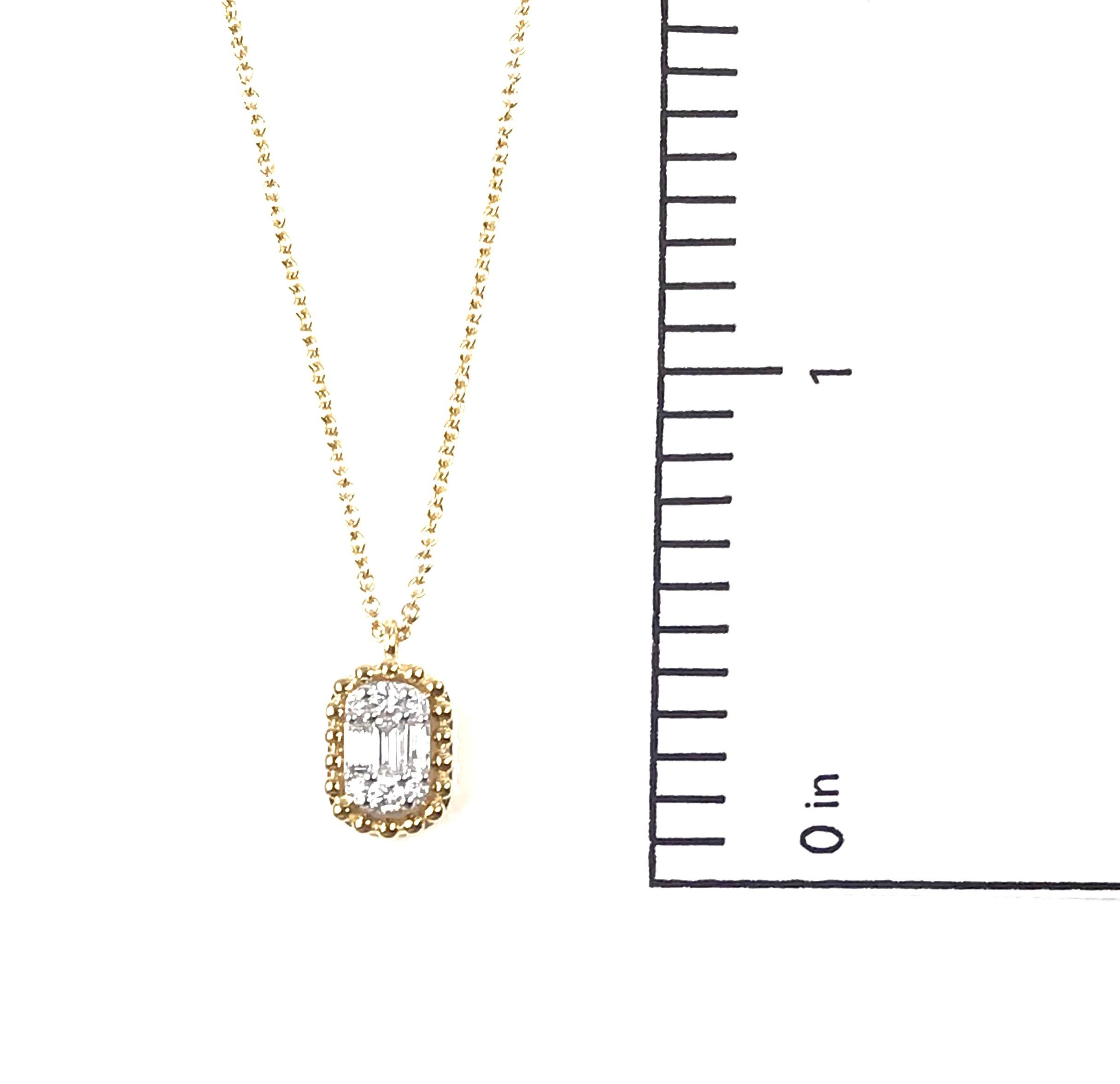 Baguette Cut DiamondTown 0.14 Carat Baguette and Round Dia Pendant in Yellow and White Gold