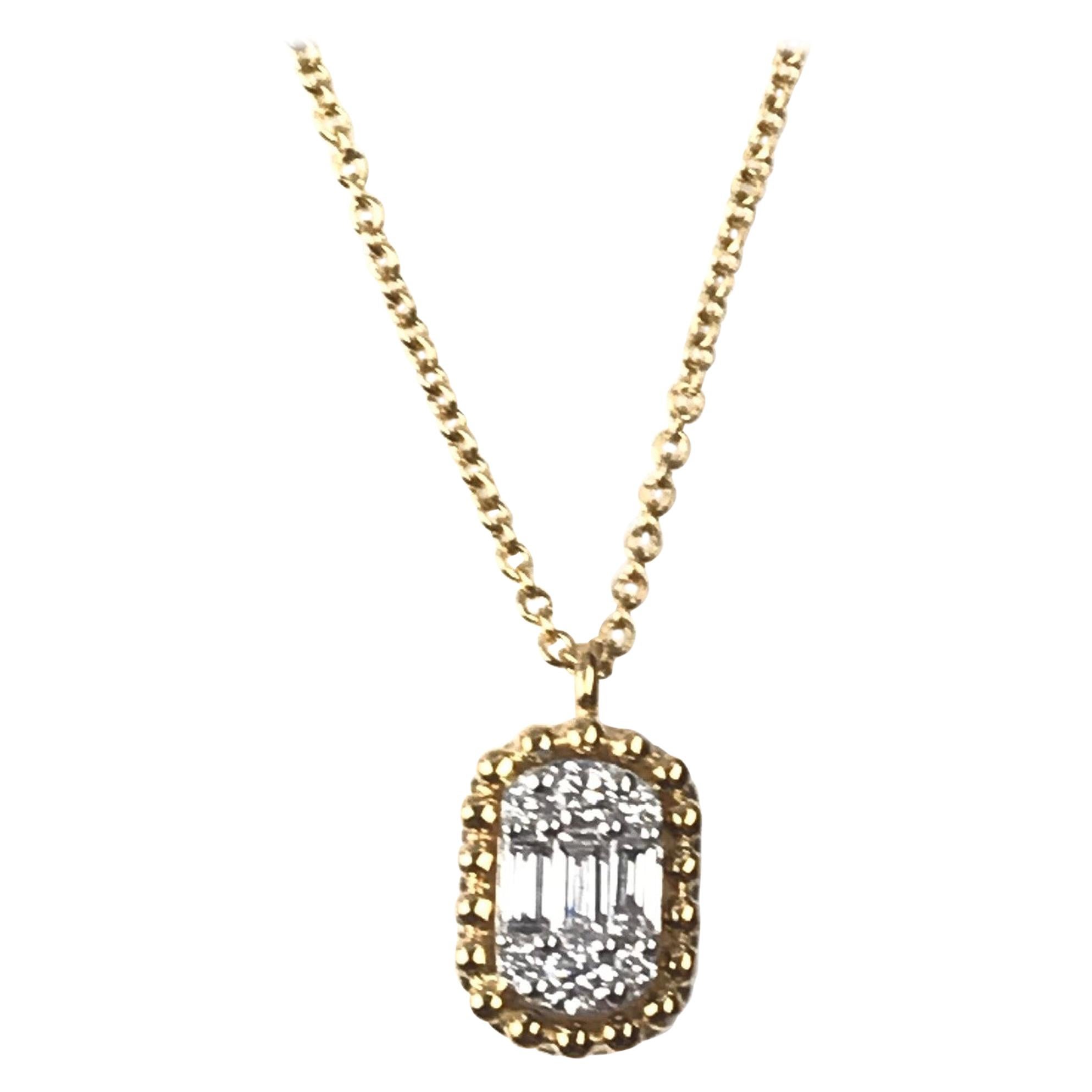 DiamondTown 0.14 Carat Baguette and Round Dia Pendant in Yellow and White Gold