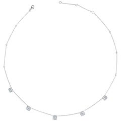 DiamondTown 0.65 Carat Diamond Baguette Cluster Necklace in 14 Karat White Gold