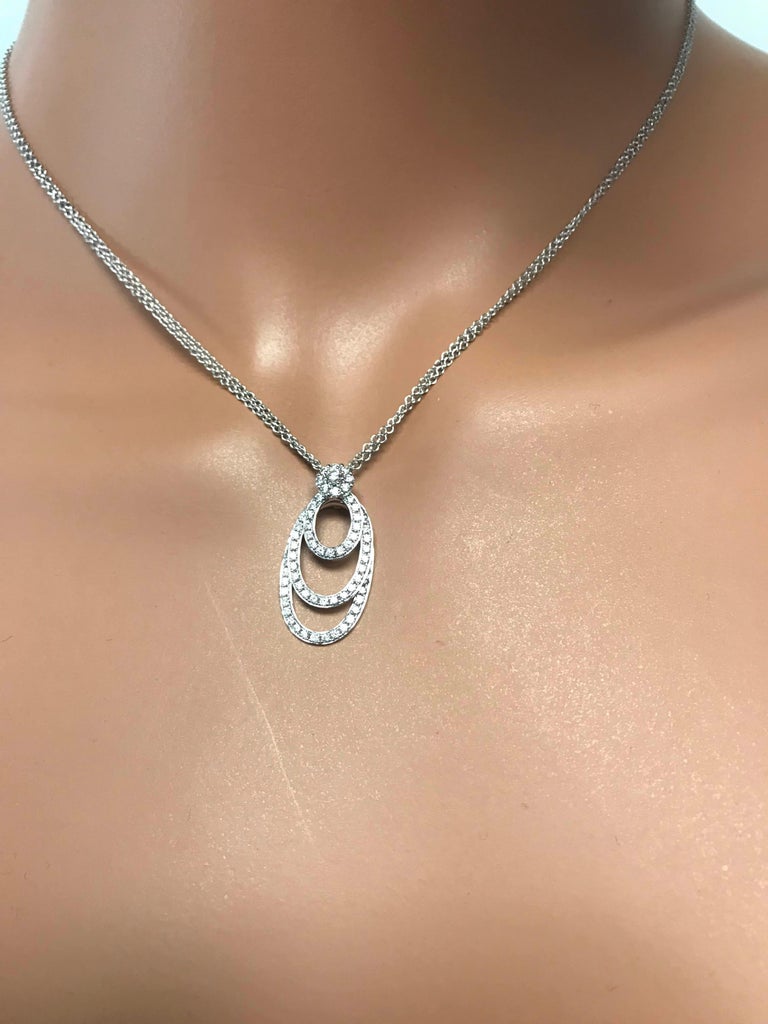 DiamondTown 0.80 Carat Oval Frame Diamond Layered Pendant in 18k White Gold In New Condition For Sale In New York, NY