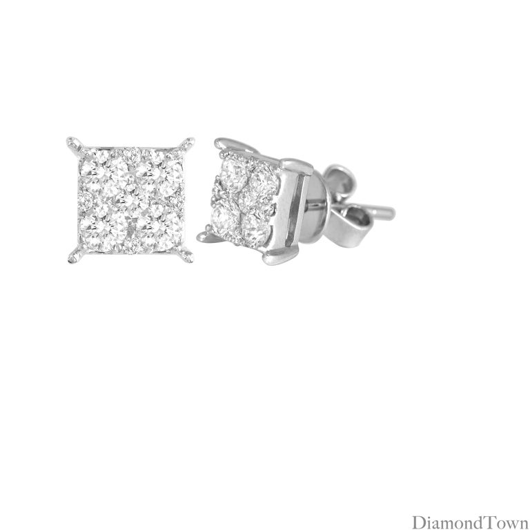 (DiamondTown) These stunning earrings contain round diamonds carefully arranged into a square setting to give the illusion of one larger princess cut stone. A simple and inexpensive way to get your desired sparkle.

Total diamond weight 0.83